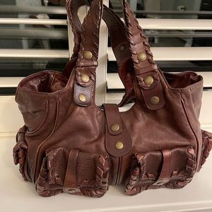 Chole distressed Dark chocolate brown leather satchel shoulder bag !!